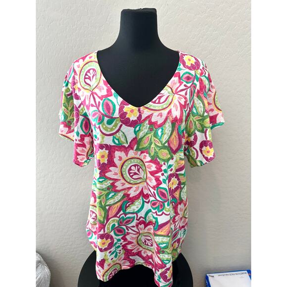 SOFT SURROUNDINGS | Floral Paisley V-Neck Flutter Sleeve Elana Tunic | Large - Picture 3 of 7